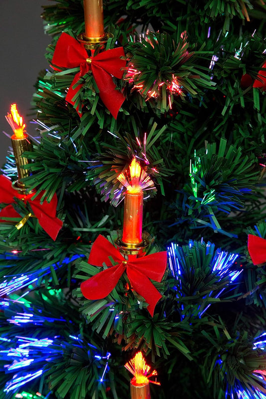 SHATCHI 5Ft/150cm Fibre Optic Christmas Star Topper-LED Candle & Bow Decorations-Pre-Lit Green Artificial Xmas Tree-Multicolor Changing Lights, PVC, 150 cm