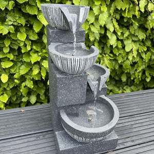 allpondsolutions Garden Bowl Water Feature with LED Lights - Outdoor Solar Powered Panel - 47x27x23cm