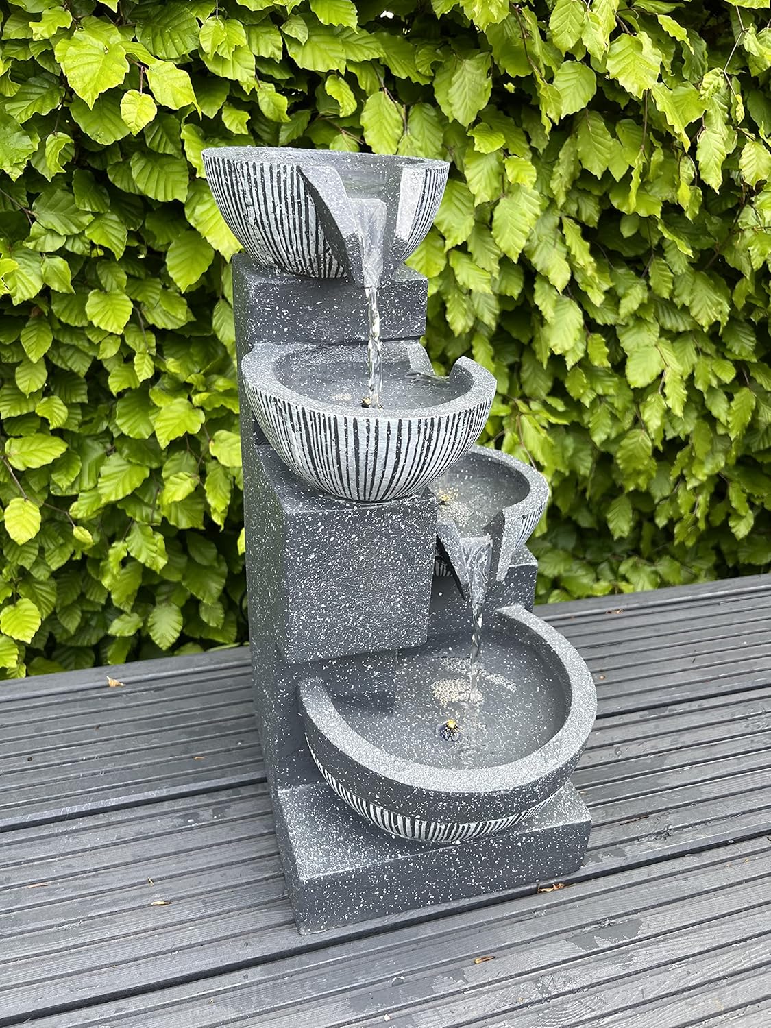 allpondsolutions Garden Bowl Water Feature with LED Lights - Outdoor Solar Powered Panel - 47x27x23cm