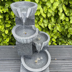 allpondsolutions Garden Bowl Water Feature with LED Lights - Outdoor Solar Powered Panel - 47x27x23cm