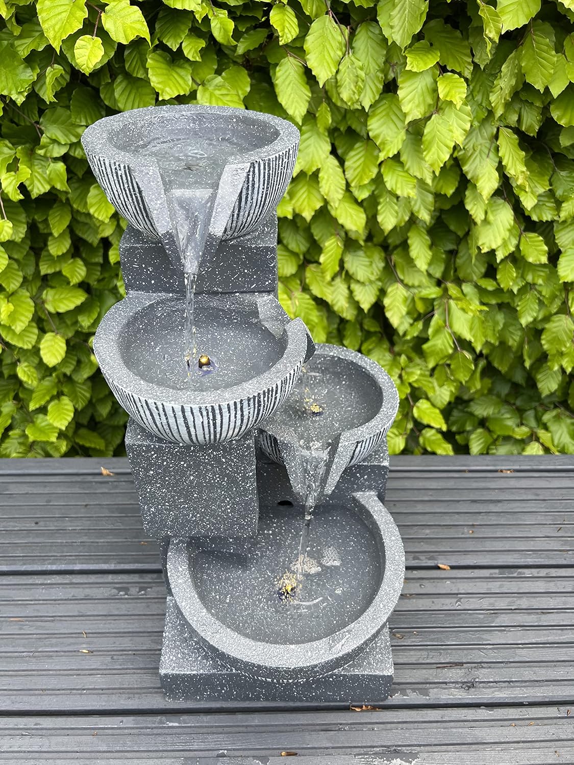 allpondsolutions Garden Bowl Water Feature with LED Lights - Outdoor Solar Powered Panel - 47x27x23cm