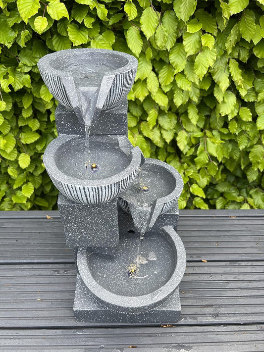 allpondsolutions Garden Bowl Water Feature with LED Lights - Outdoor Solar Powered Panel - 47x27x23cm