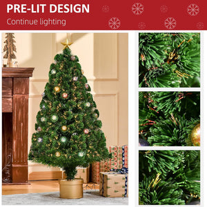 HOMCOM 4FT Prelit Artificial Christmas Tree with Fibre Optics, Baubles Decoration, Golden Pot for Holiday, Home - Green