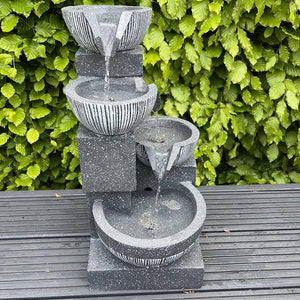 allpondsolutions Garden Bowl Water Feature with LED Lights - Outdoor Solar Powered Panel - 47x27x23cm