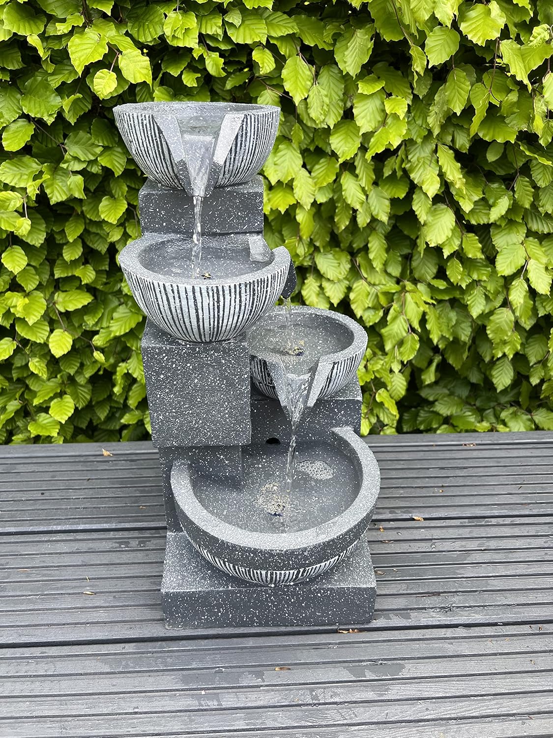 allpondsolutions Garden Bowl Water Feature with LED Lights - Outdoor Solar Powered Panel - 47x27x23cm