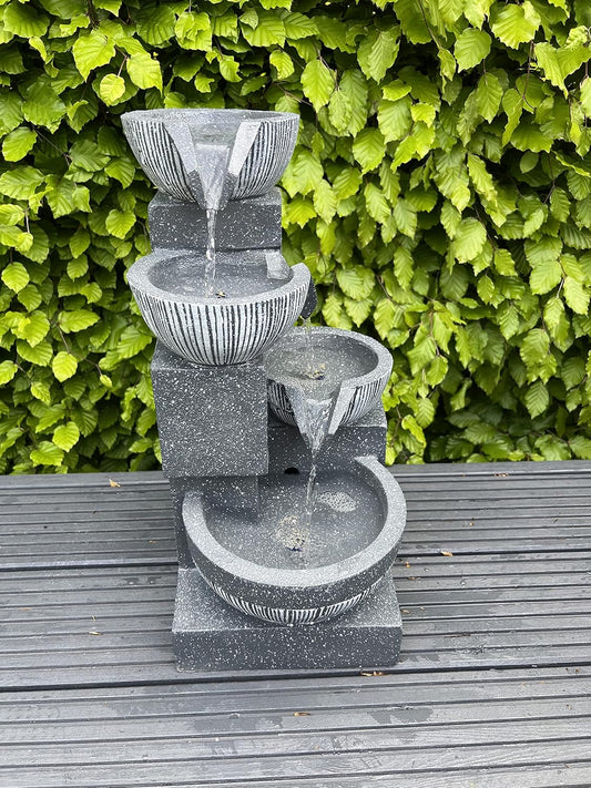 allpondsolutions Garden Bowl Water Feature with LED Lights - Outdoor Solar Powered Panel - 47x27x23cm