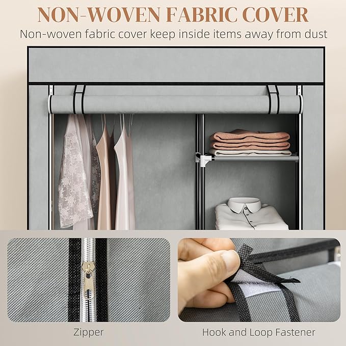 HOMCOM Fabric Wardrobe, Portable Wardrobe with 6 Shelves