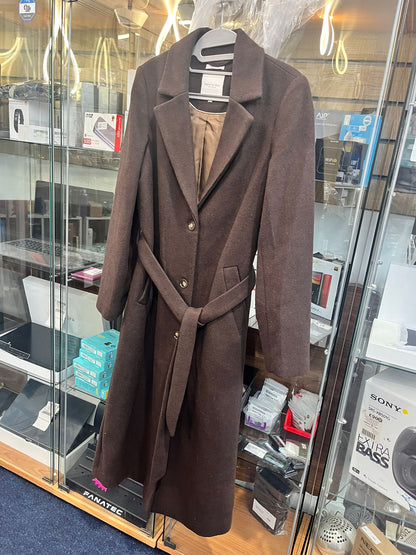 TOM TAILOR WOMENS WOOL COAT WITH BELT-DARK OAK BROWN-SMALL