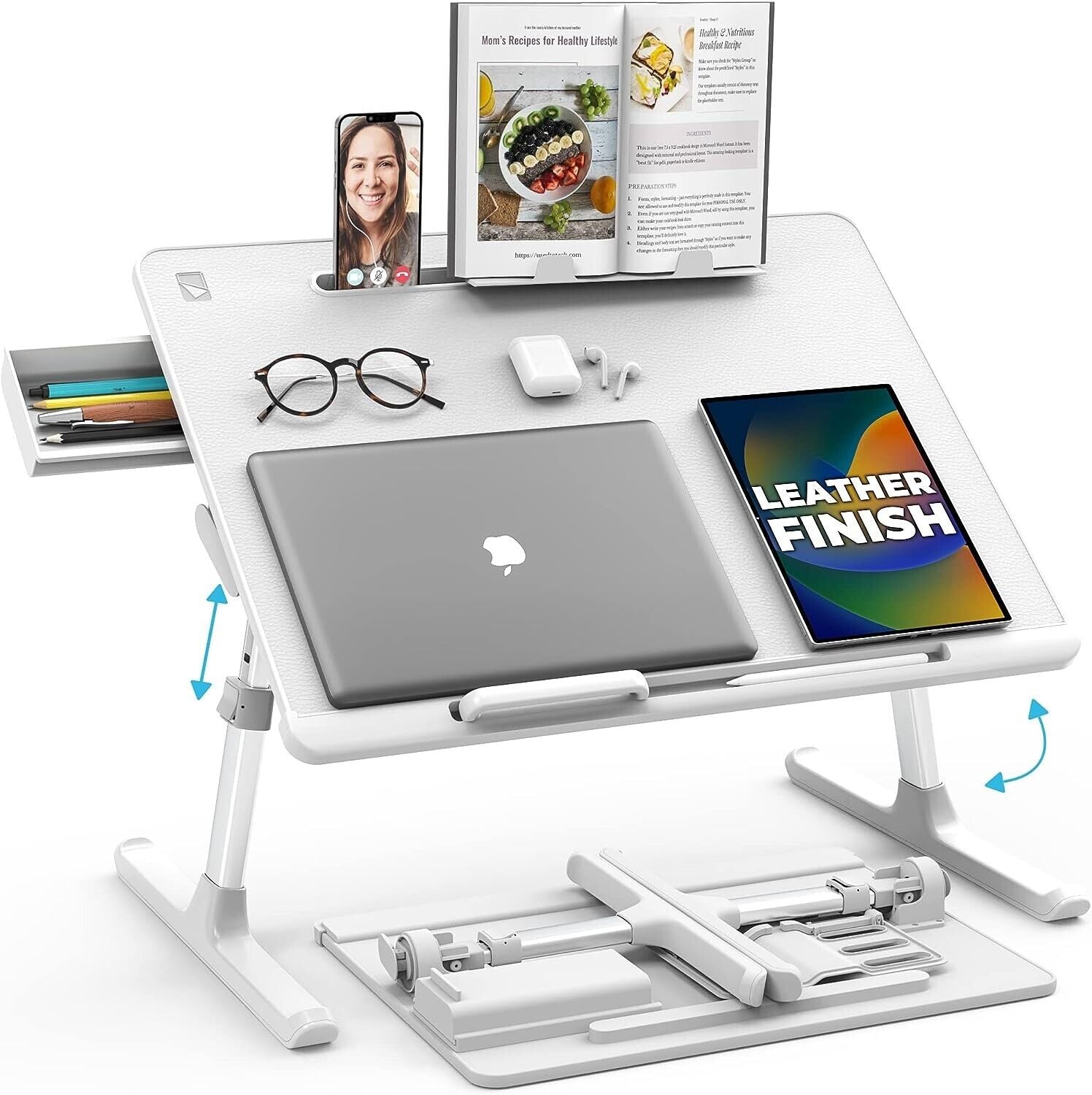 Cooper Desk PRO Large Laptop Table, Adjustable Height | Leather Laptop Lap Tray - Reboot Hub