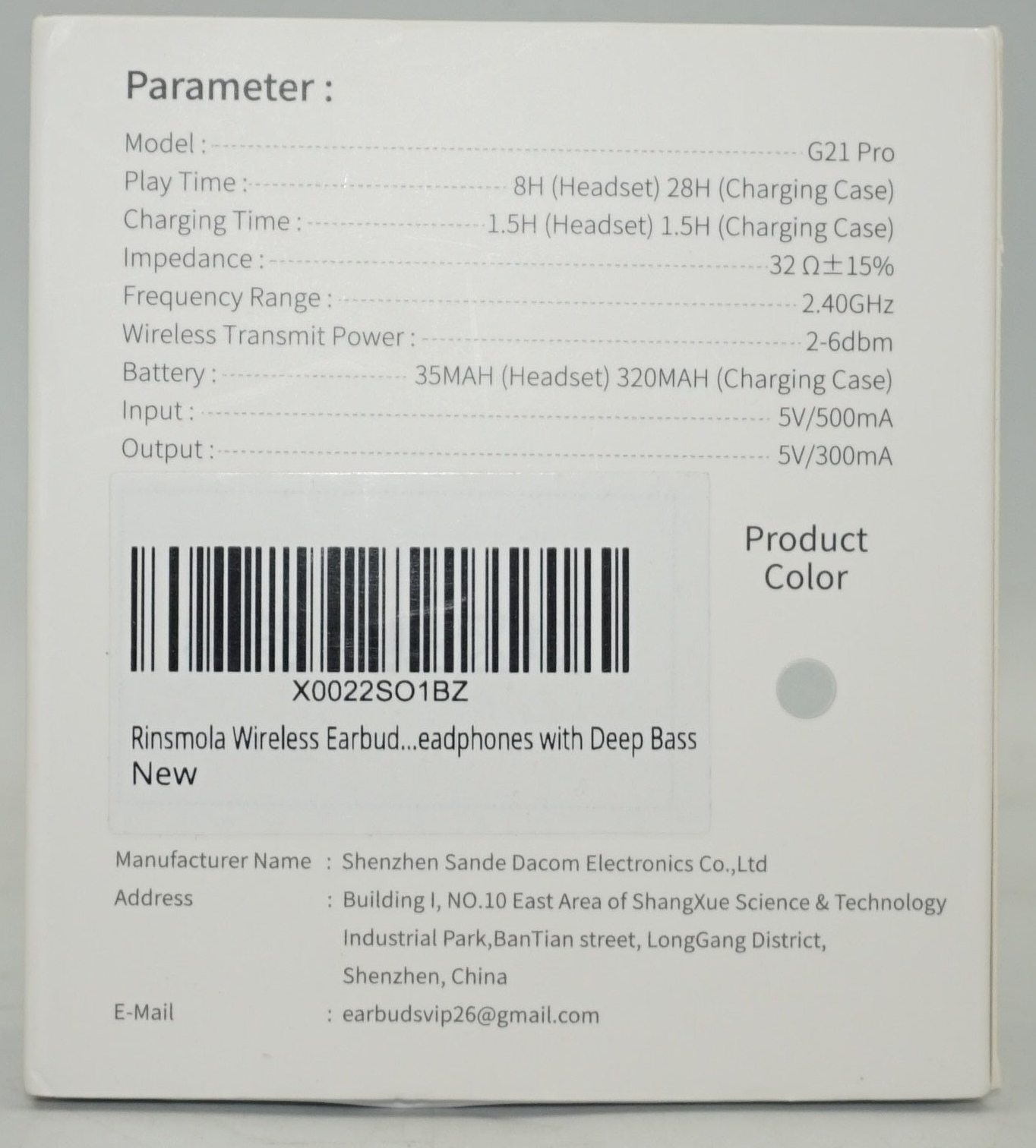 Rinsmola G21 Pro True Wireless earbuds