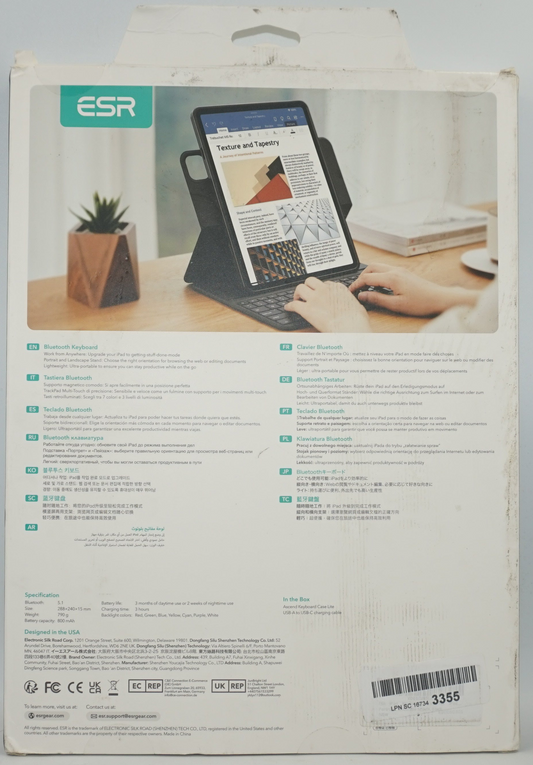 ESR keyboard case lite Bluetooth keyboard with stand and detachable back case for iPad Pro 12.9 model 6B006