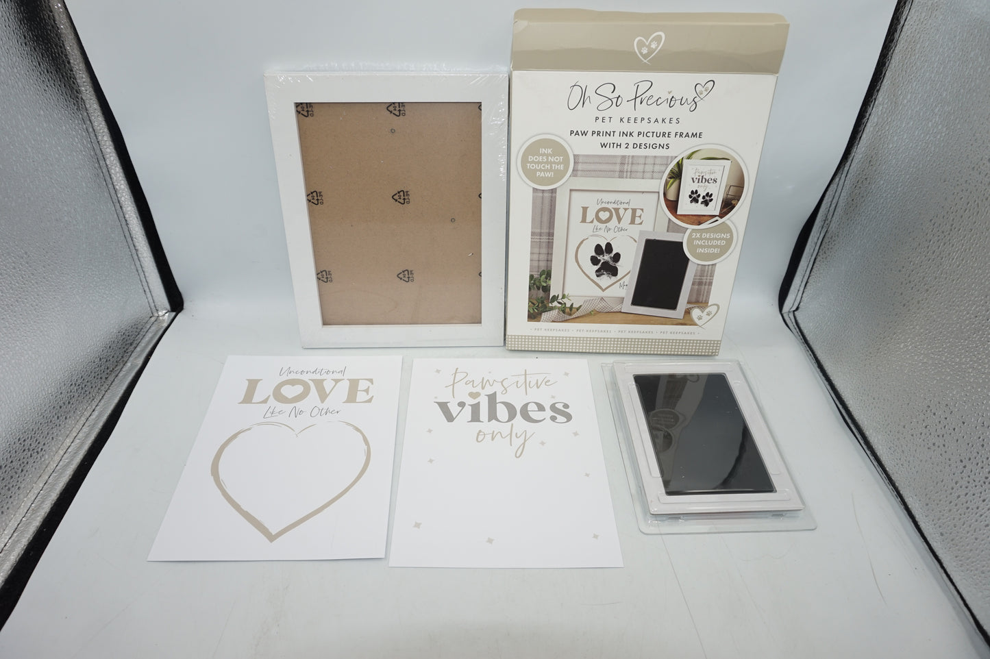 Oh so precious pet keepsakes paw print ink picture frame with 2 designs and ink pad