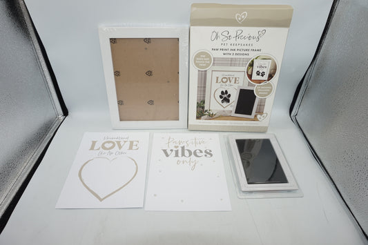 Oh so precious pet keepsakes paw print ink picture frame with 2 designs and ink pad