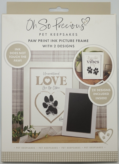 Oh so precious pet keepsakes paw print ink picture frame with 2 designs and ink pad