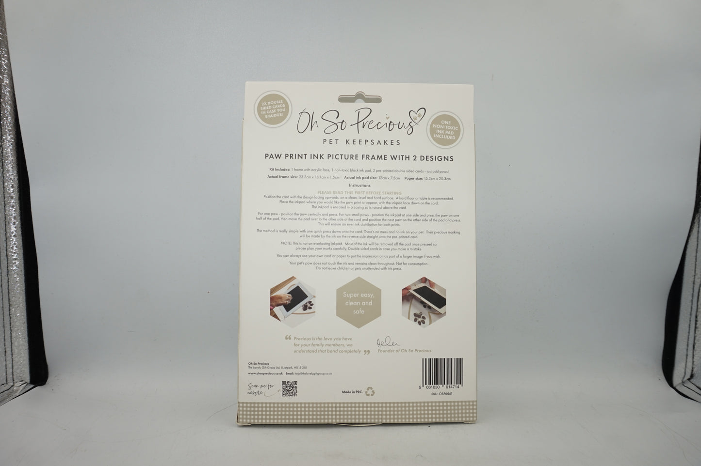 Oh so precious pet keepsakes paw print ink picture frame with 2 designs and ink pad