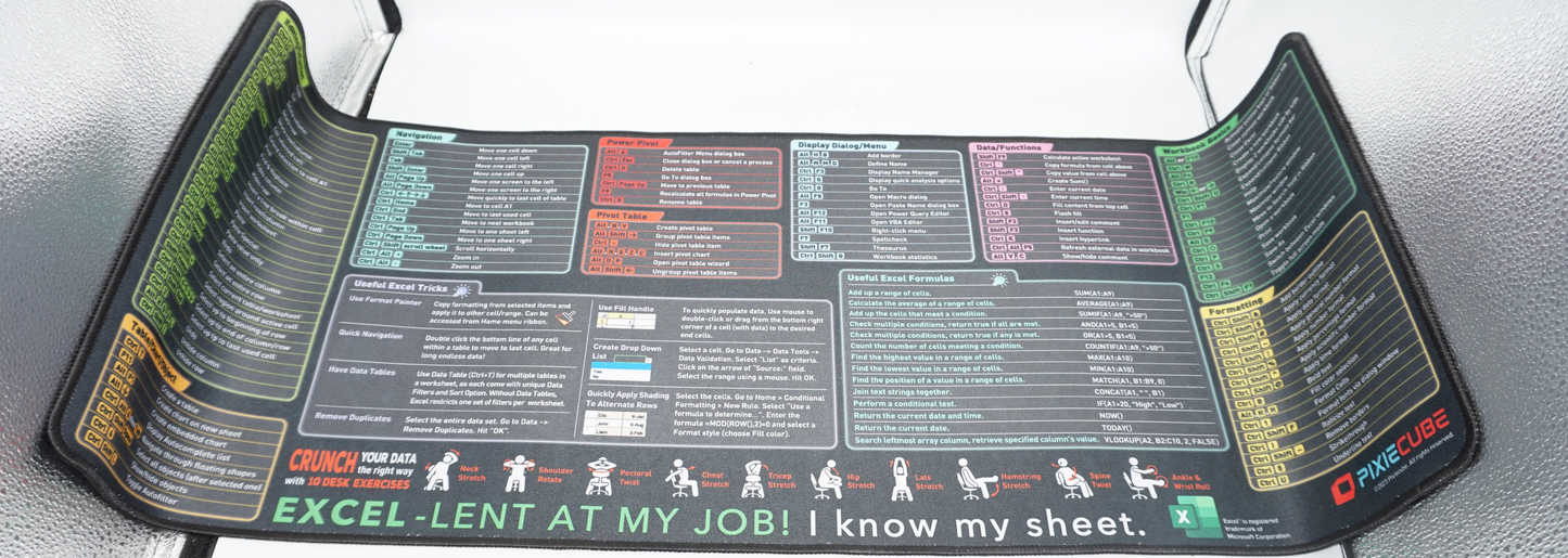 pixiecube excel shortcuts mouse pad 80cm X 30cm