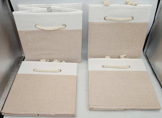 set of 4 Woodluv beige foldable storage baskets