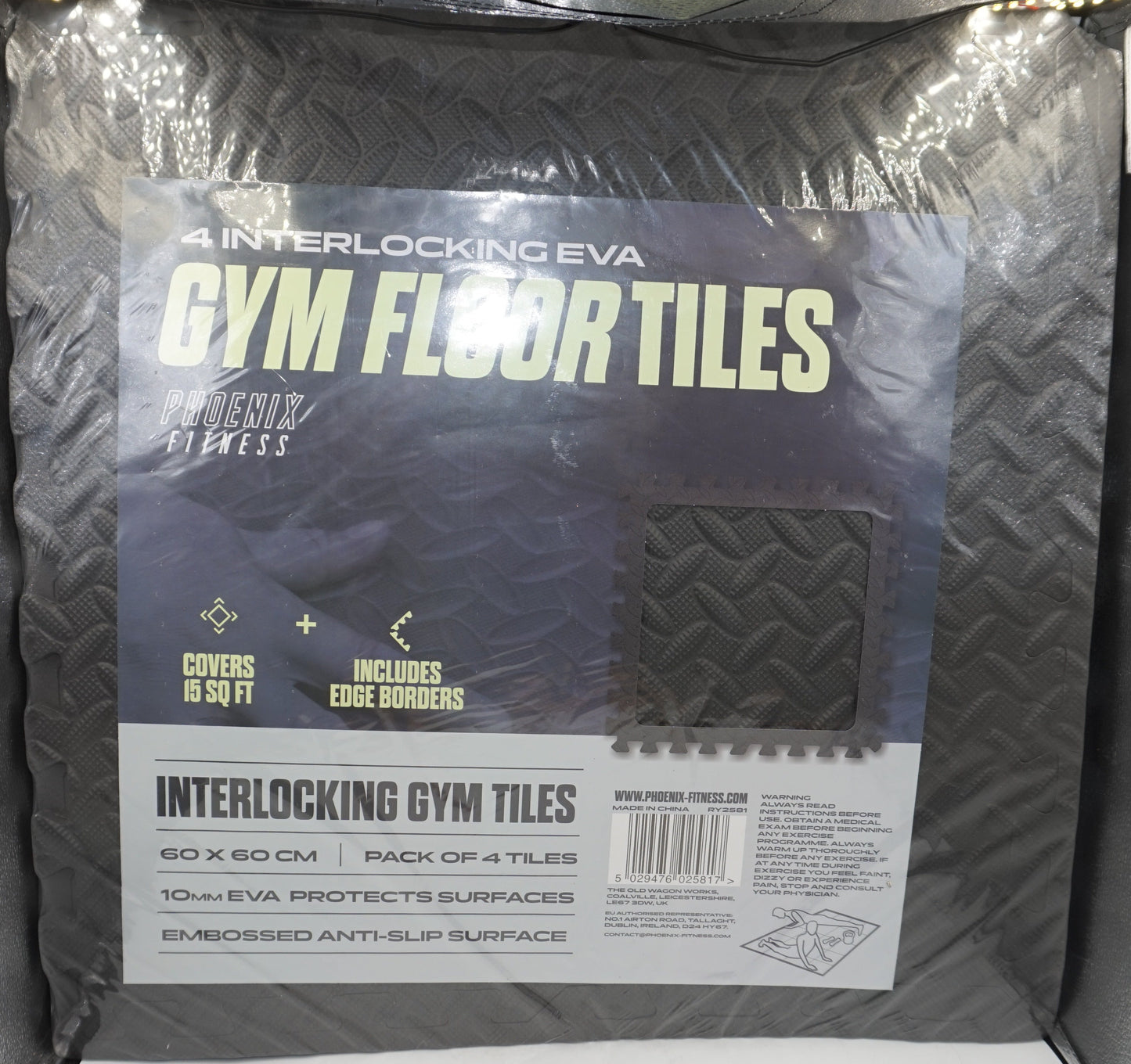 Pack of 4 phoenix fitness 60 X 60CM interlocking eva gym floor tiles with edge boarders
