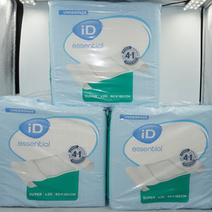 Pack of 3 iD essential pack of 20 underpads super size 90X180CM