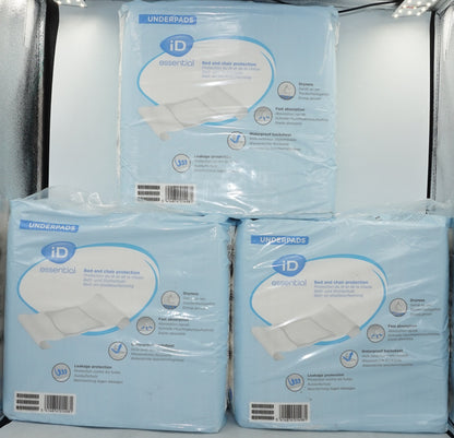 Pack of 3 iD essential pack of 20 underpads super size 90X180CM