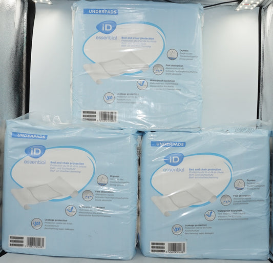 Pack of 3 iD essential pack of 20 underpads super size 90X180CM