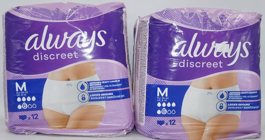 Pack of 2 Always discreet pack of 12 Incontinence underwear size M