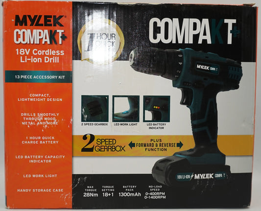 Mylek compakt+ 18V cordless li-ion drill with 13pcs accessory kit