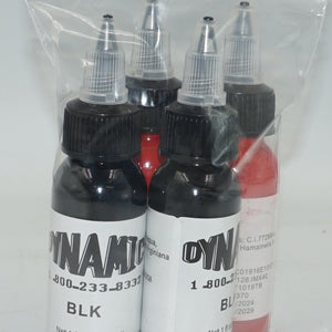 Pack of 4 Dynamic 2 red RD-1 and 2 black tattoo ink 4x29.6ml