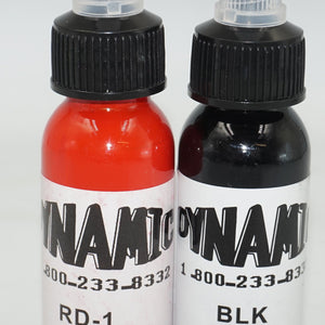 Pack of 4 Dynamic 2 red RD-1 and 2 black tattoo ink 4x29.6ml