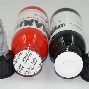 Pack of 4 Dynamic 2 red RD-1 and 2 black tattoo ink 4x29.6ml