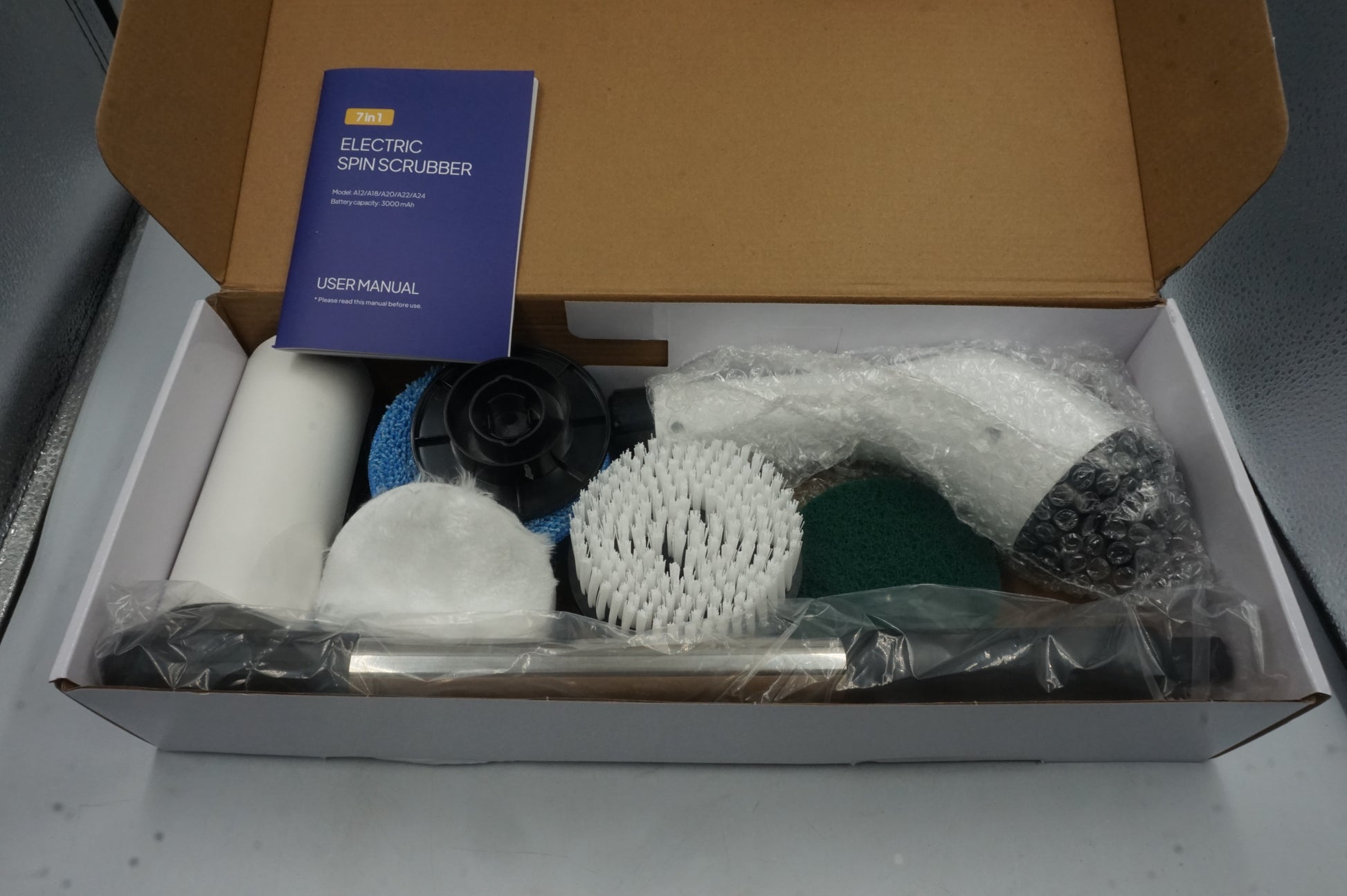 7 in 1 cordless electric spin scrubber with adjustable heads and arms