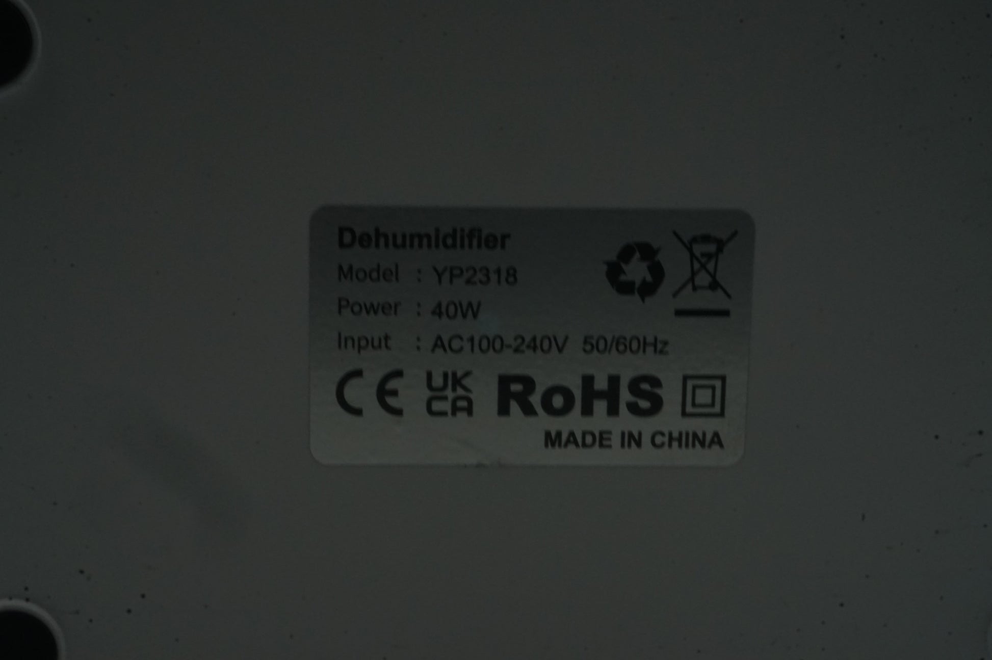 RoHS 2.5L Dehumidifier YP2318
