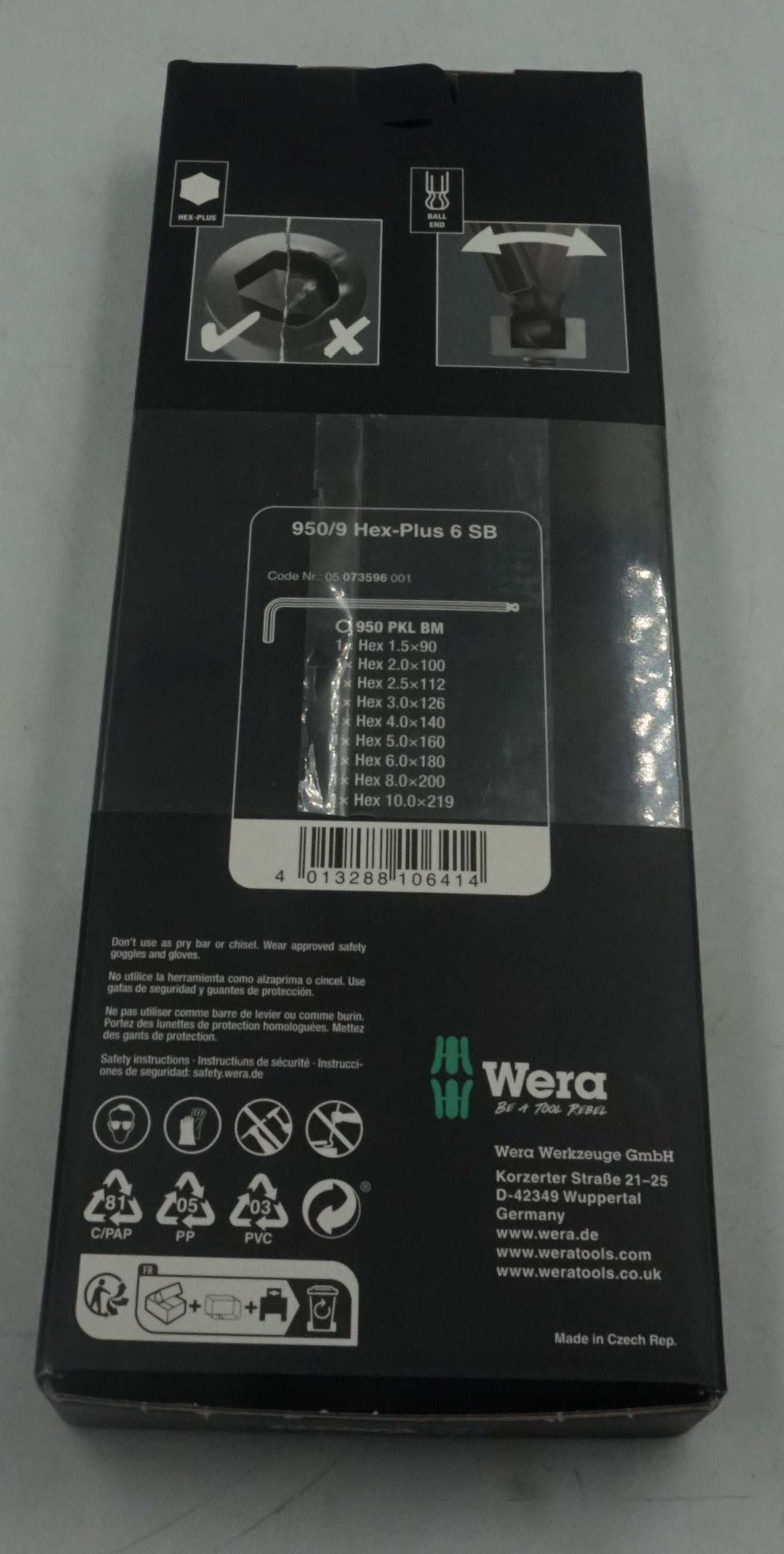 Wera 950/9 9 piece L-shaped hex-plus ball end key set
