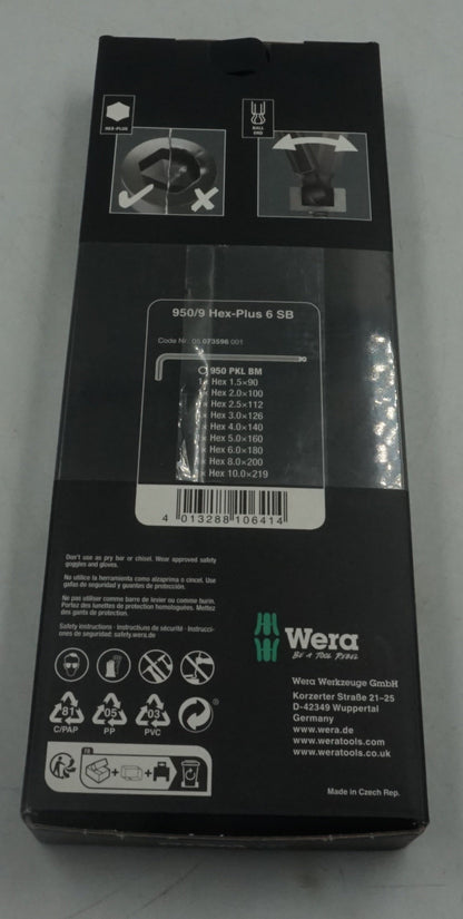 Wera 950/9 9 piece L-shaped hex-plus ball end key set