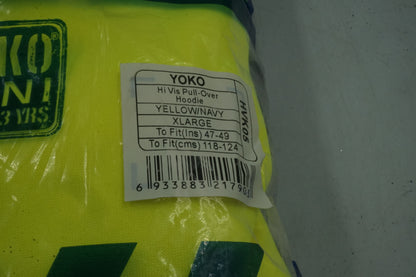 YOKO yellow Hi vis pull-over hoodie size XL