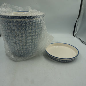 Nicola sprint patterned plant pot blue print/blue rim 20.5cm