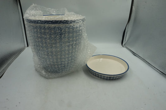 Nicola sprint patterned plant pot blue print/blue rim 20.5cm