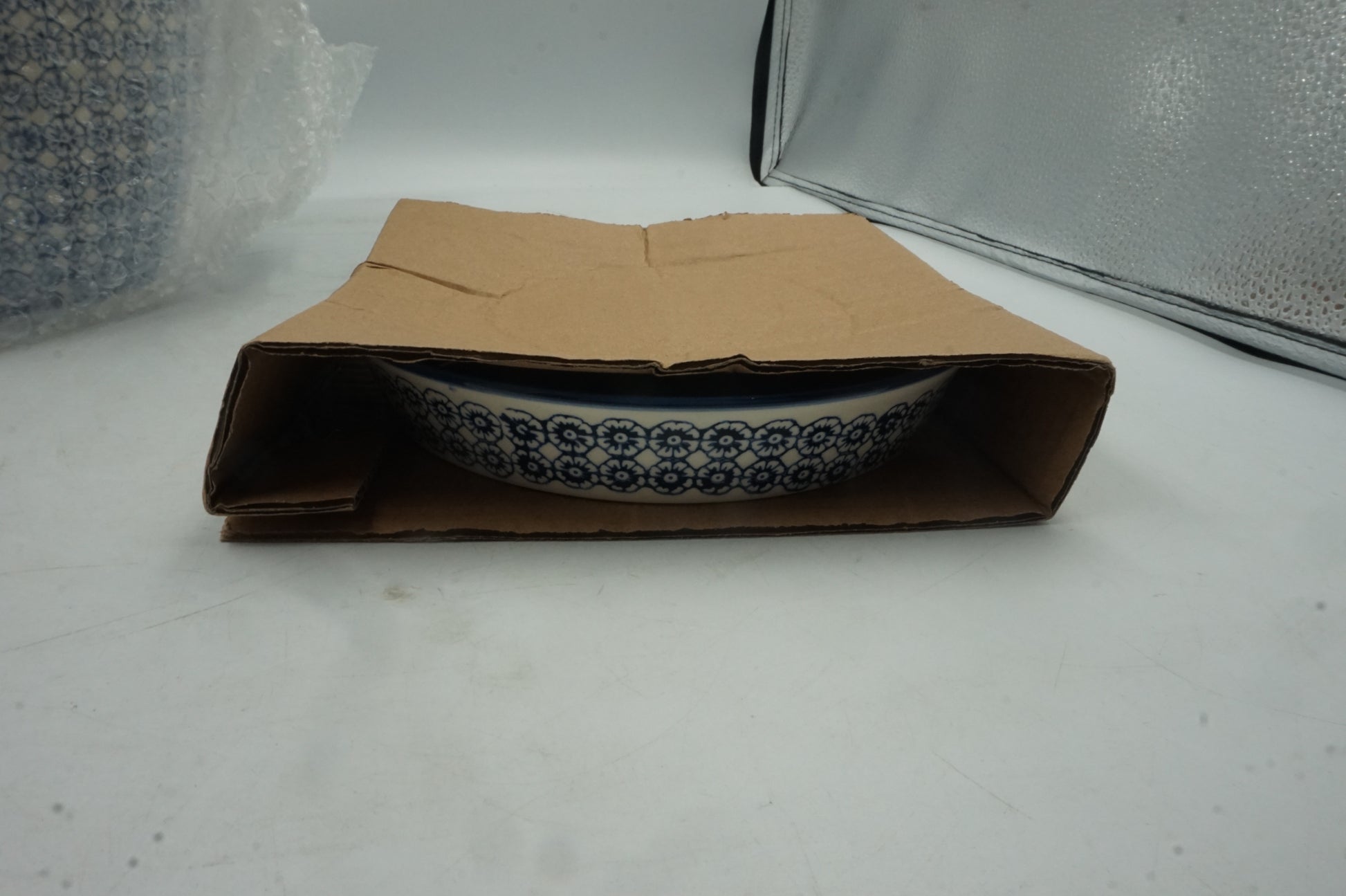 Nicola sprint patterned plant pot blue print/blue rim 20.5cm