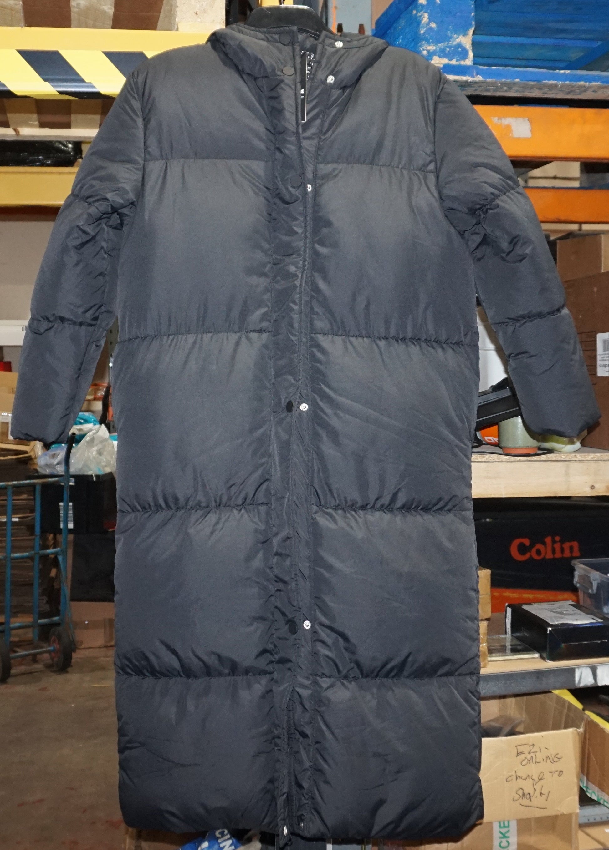 Threadbare maxi puffer coat with hood in black-UK12