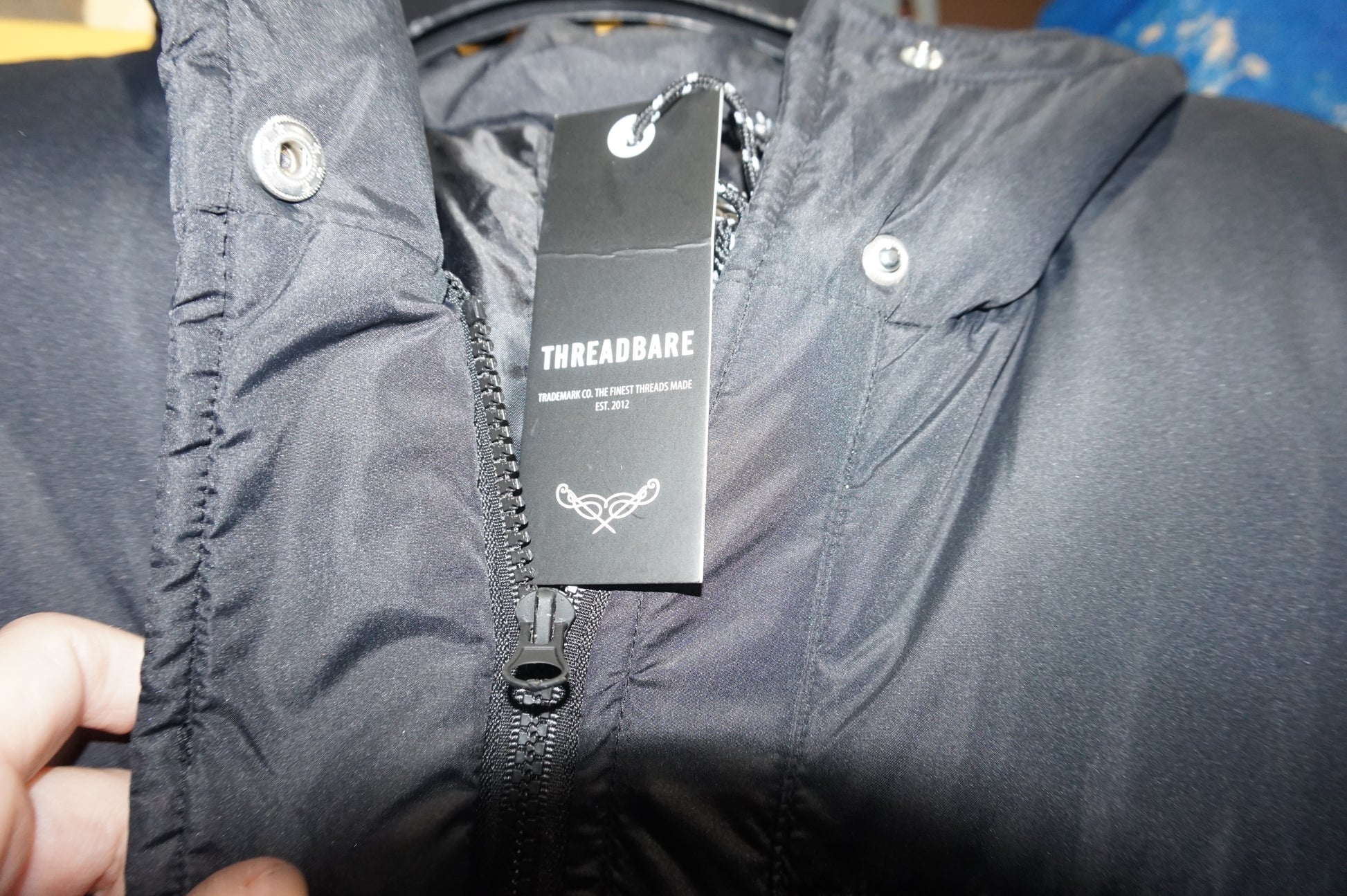 Threadbare maxi puffer coat with hood in black-UK12