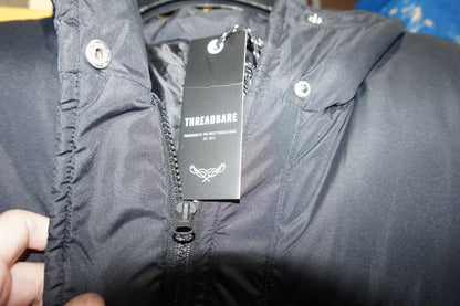Threadbare maxi puffer coat with hood in black-UK12