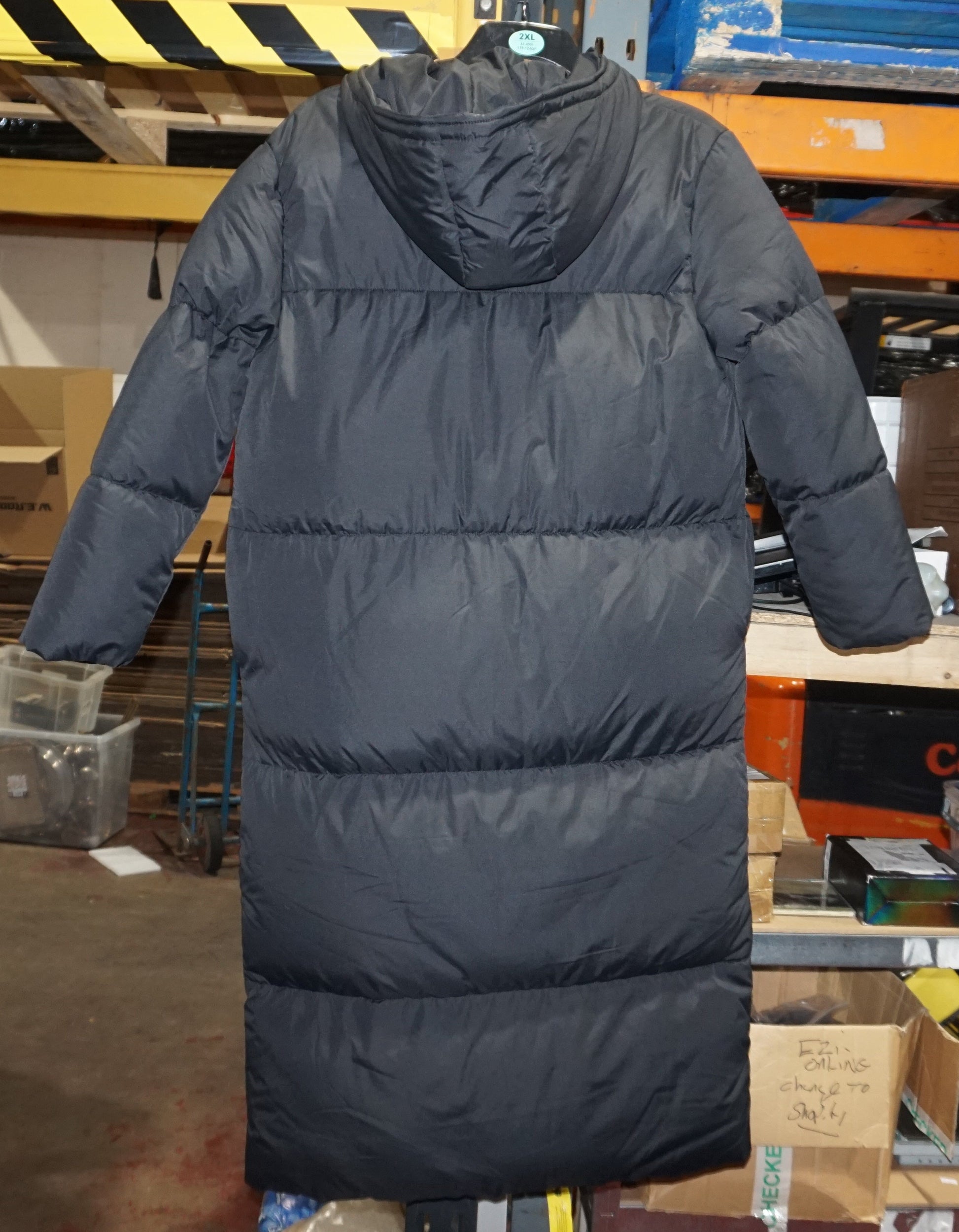 Threadbare maxi puffer coat with hood in black-UK12