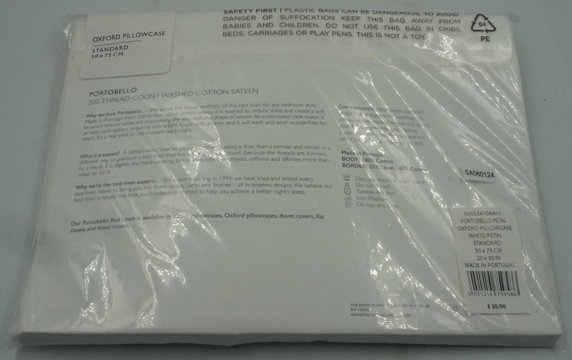 The White Company Portobello standard oxford pillowcase 50X75cm