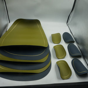 set of 6 blue and green leather placemats 44X37cm and coasters 13.5X11.5CM