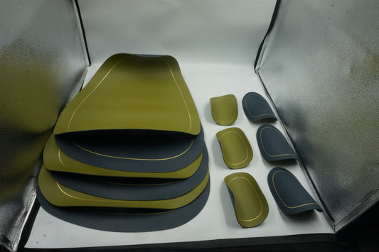 set of 6 blue and green leather placemats 44X37cm and coasters 13.5X11.5CM