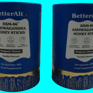 pack of 2 betteralt ksm-66 ashwagandha organic honey sticks vanilla flavour