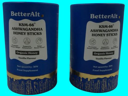 pack of 2 betteralt ksm-66 ashwagandha organic honey sticks vanilla flavour
