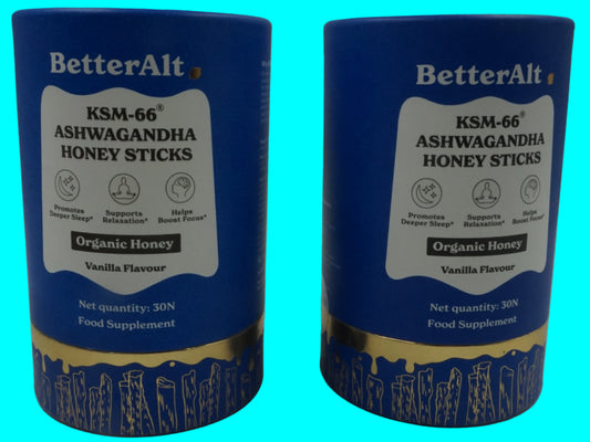 pack of 2 betteralt ksm-66 ashwagandha organic honey sticks vanilla flavour