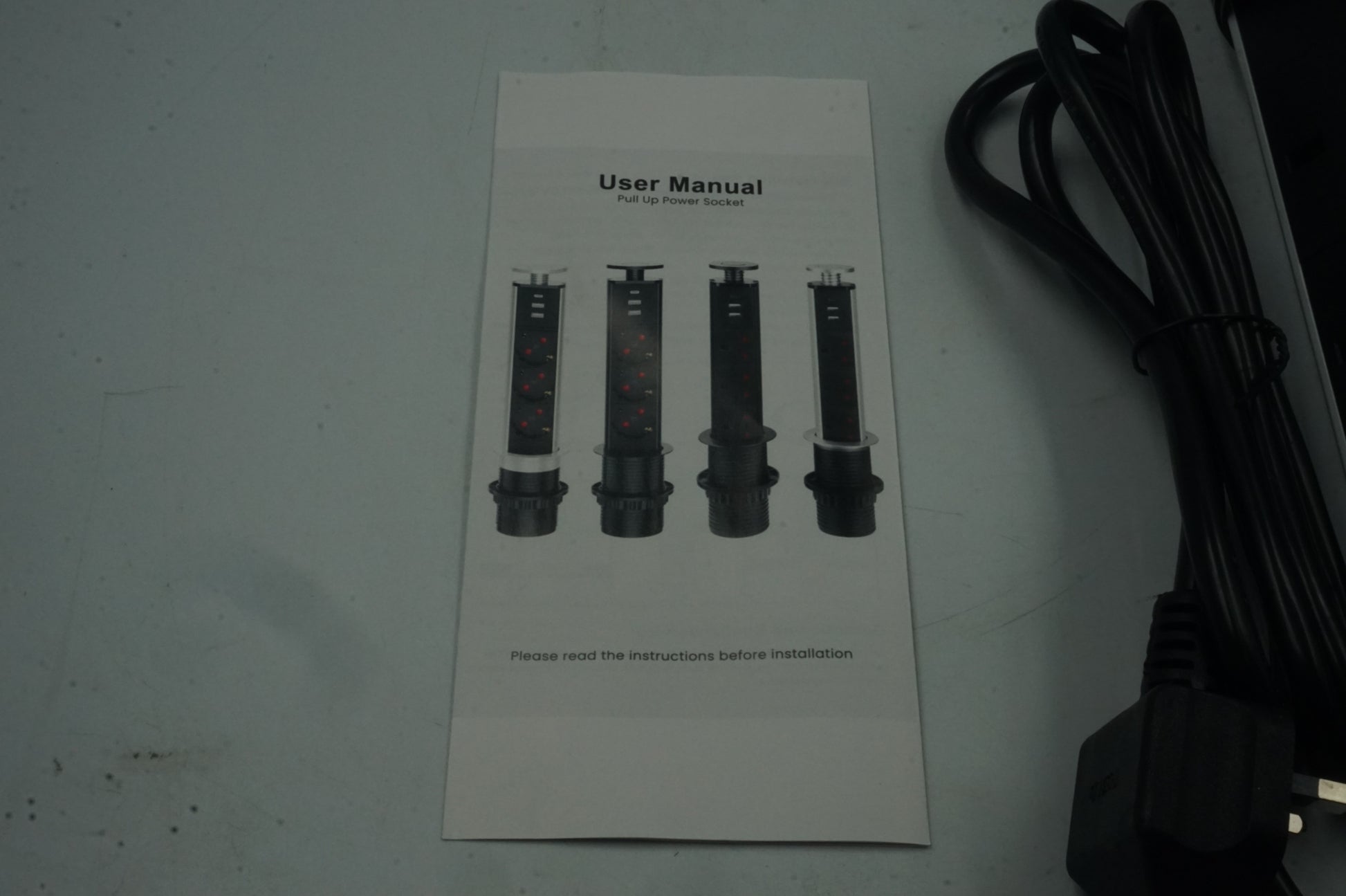 pull up power socket with 3 plugs, 2 USB ports and 1 USB-C port