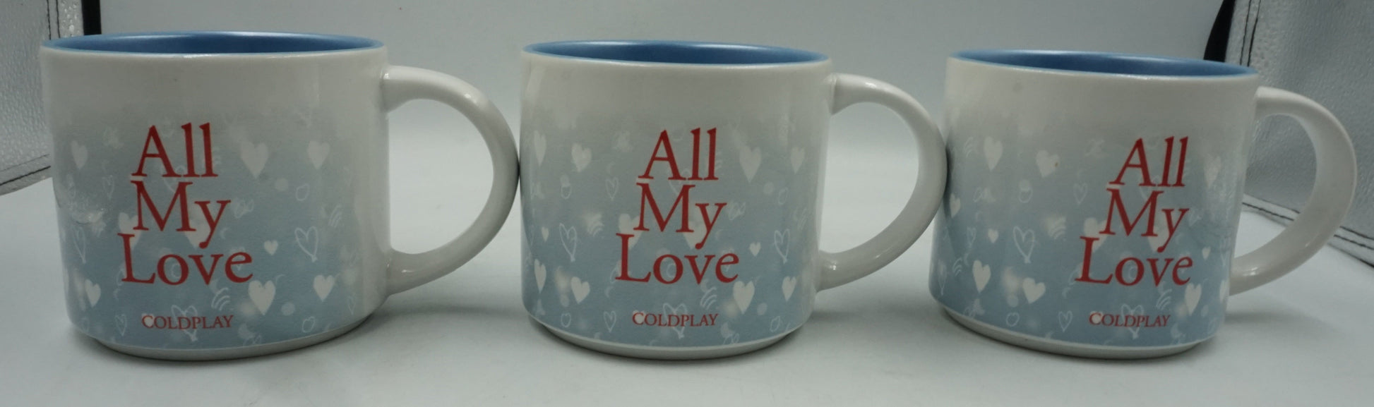 set of three coldplay all my love mugs